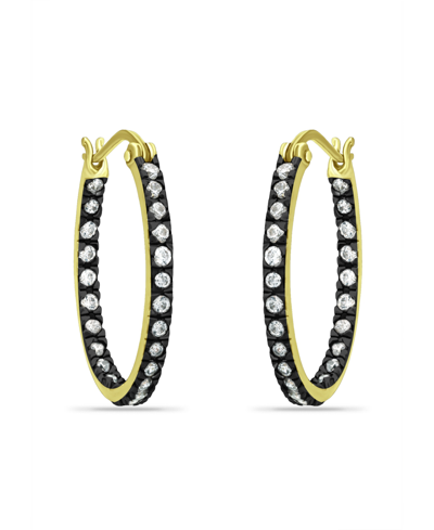 Shop Giani Bernini 20mm Cubic Zirconia With Black Rhodium Oval Inside Outside Hoop Earringss, 18k Gold Over Silver In Yellow