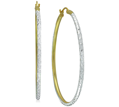 Shop Giani Bernini Medium Two-tone Textured Hoop Earrings In Sterling Silver & 18k Gold-plate, 1.37", Created For Macy'