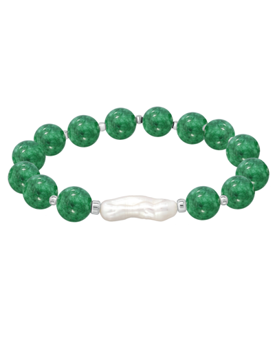 Shop Macy's Genuine Stone Bead Biwa Pearl Stretch Bracelet In Green
