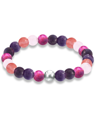 Shop Macy's Genuine Stone Bead Stretch Bracelet With Silver Plate Or Gold Plate Bead Accent In Purple