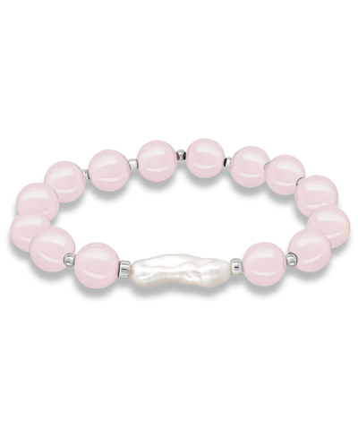 Shop Macy's Genuine Stone Bead Biwa Pearl Stretch Bracelet In Pink
