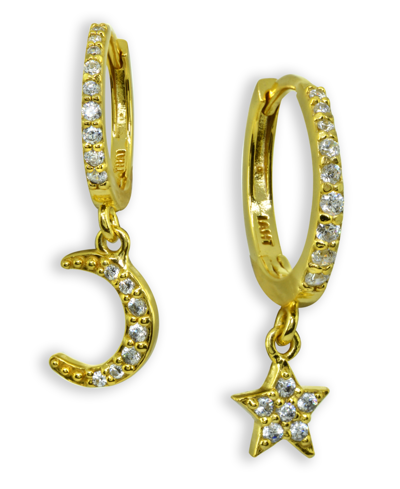Shop Giani Bernini Cubic Zirconia Moon & Star Charm Drop Huggie Hoop Earring In Sterling Silver Or 18k Gold Plated Ster