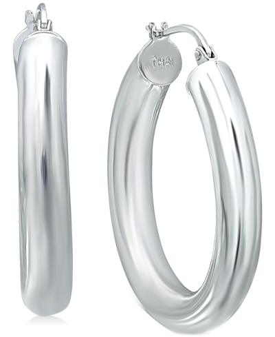 Shop Giani Bernini Medium Tube Hoop Earrings In Sterling Silver, 1.1", Created For Macy's