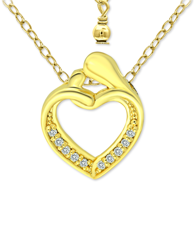 Shop Giani Bernini Cubic Zirconia "mother & Child" Heart Pendant Necklace In 18k Gold-plated Sterling Silver And Sterli