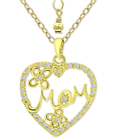 Shop Giani Bernini Cubic Zirconia "mom" Heart Pendant Necklace In 18k Gold-plated Sterling Silver, 16" + 2" Extender, C