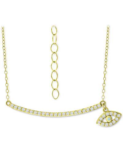 Shop Giani Bernini Cubic Zirconia Curved Bar & Evil Eye Pendant Necklace, 16" + 2" Extender, Created For Macy's In Gold