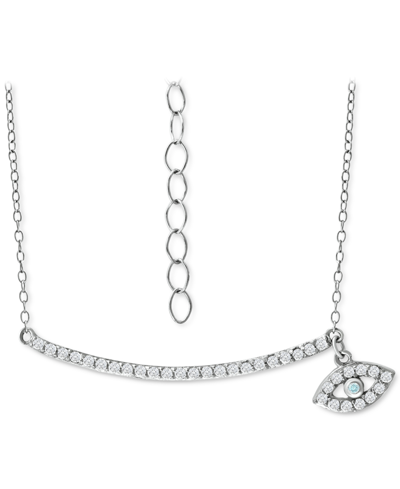 Shop Giani Bernini Cubic Zirconia Curved Bar & Evil Eye Pendant Necklace, 16" + 2" Extender, Created For Macy's In Silver