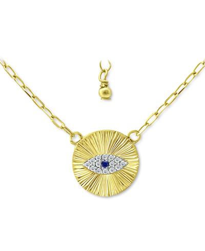 Shop Giani Bernini Lab-created Blue Sapphire & Cubic Zirconia Evil Eye Disc Pendant Necklace, 16" + 2" Extender, Create In Gold