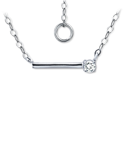 Shop Giani Bernini Cubic Zirconia Solitaire Bar Pendant Necklace, 16" + 2" Extender, Created For Macy's In Silver