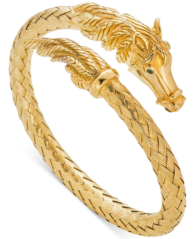 Shop Italian Gold Woven Horse Bangle Bracelet In 14k Gold Vermeil