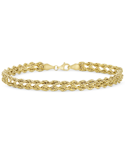 Shop Italian Gold Double Row Twisted Heart Link Bracelet In 14k Gold