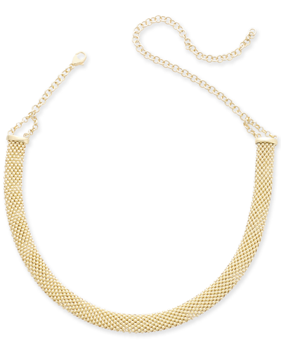 Shop Italian Gold Popcorn Mesh Link Choker Necklace In 14k Gold-plated Sterling Silver, 13" + 5" Extender