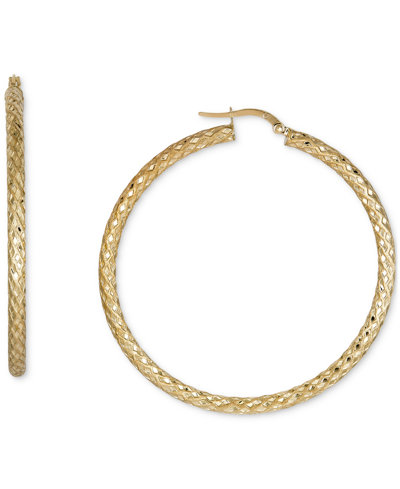 Shop Italian Gold Snake Texture Hoop Earrings In 10k Gold 50mm