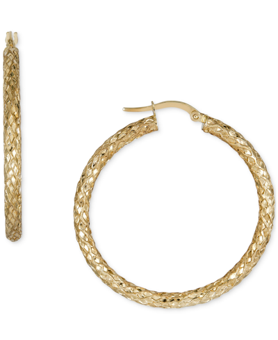 Shop Italian Gold Snake Texture Hoop Earrings In 10k Gold 40mm