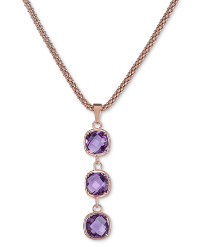 Shop Macy's Amethyst Triple Drop Pendant Necklace (2-3/8 Ct. T.w.) In 14k Rose Gold-plated Sterling Silver, 18"  In Purple