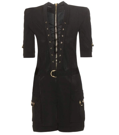 Balmain Lace-up Cargo-pockets Playsuit In Black