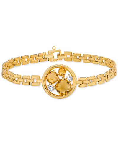 Shop Macy's Citrine (3-1/5 Ct. T.w.) & White Topaz (1/8 Ct. T.w.) Panther Link Bracelet In 14k Gold-plated Sterl In Orange