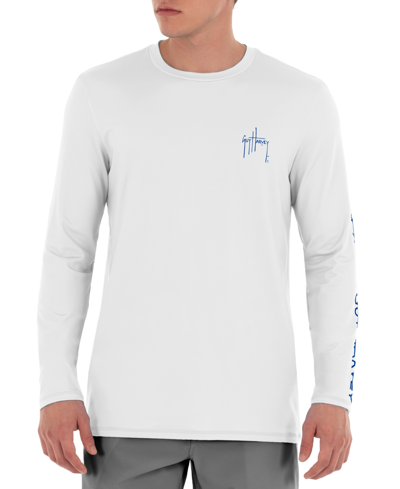 Shop Guy Harvey Men's Moisture-wicking Upf 50 Logo Graphic Long-sleeve T-shirt In White