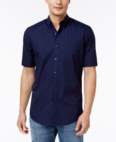 Shop Club Room Men's Micro Dot Print Stretch Cotton Shirt, Created For Macy's In Blue