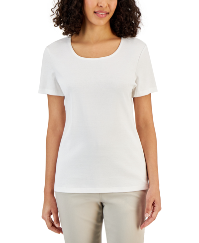 Shop Karen Scott Petite Cotton Scoop-neck Top, Created For Macy's In White