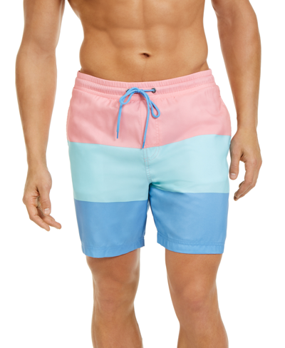 Shop Club Room Men's Colorblocked 7" Swim Trunks, Created For Macy's In Pink