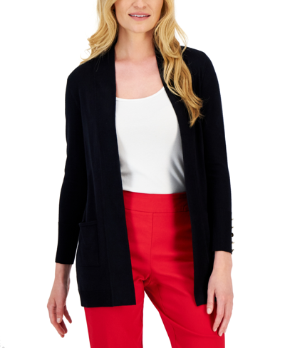 Shop Jm Collection Petite Open-front Cardigan, Created For Macy's In Black