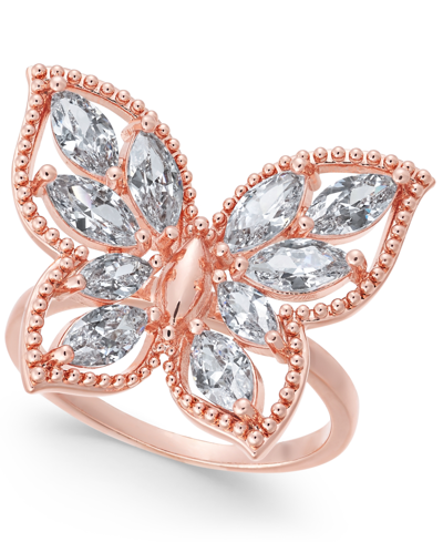 Shop Charter Club Crystal Butterfly 18k Rose Gold Plate Ring, Created For Macy's