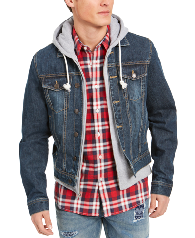 Shop Sun + Stone Men's Reeves Trucker Hooded Denim Jacket, Created For Macy's In Blue