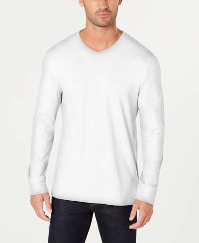 Shop Club Room Men's V-neck Long Sleeve T-shirt, Created For Macy's In White