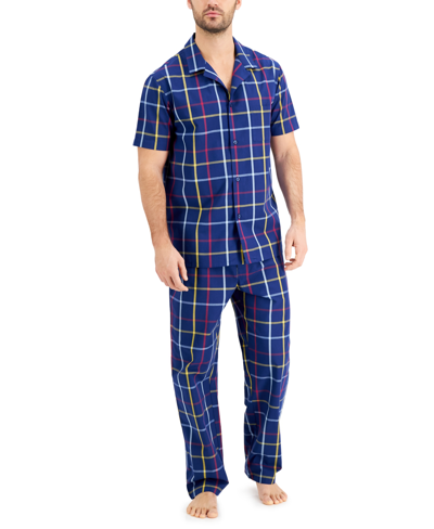 Shop Club Room Men's Plaid Pajama Set, Created For Macy's In Blue
