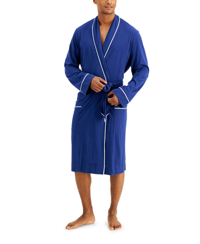 Shop Club Room Men's Tipped Robe, Created For Macy's In Blue