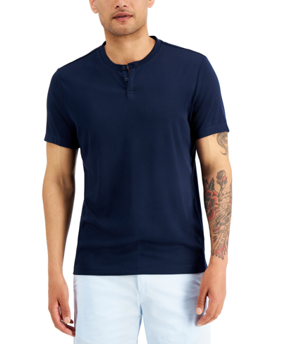Shop Alfani Men's Solid Henley, Created For Macy's In Blue