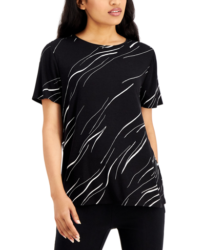 Shop Alfani Women's Short-sleeve Crewneck T-shirt, Created For Macy's In Black