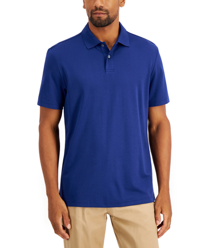 Shop Alfani Men's Regular-fit Solid Supima Blend Cotton Polo Shirt, Created For Macy's In Blue