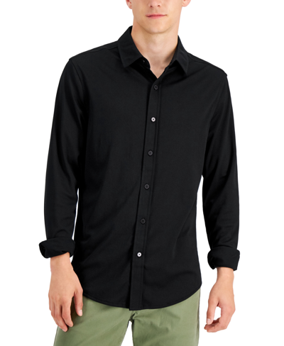Shop Alfani Men's Regular-fit Supima Cotton Birdseye Shirt, Created For Macy's In Black