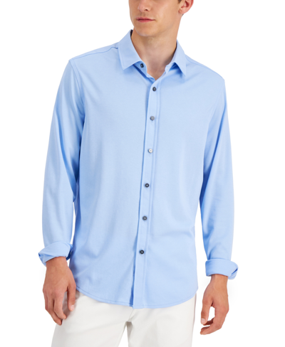 Shop Alfani Men's Regular-fit Supima Cotton Birdseye Shirt, Created For Macy's In Blue