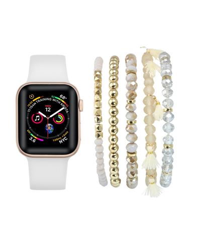 Shop Posh Tech Unisex White Silicone Band For Apple Watch And Bracelet Bundle, 42mm In Multi