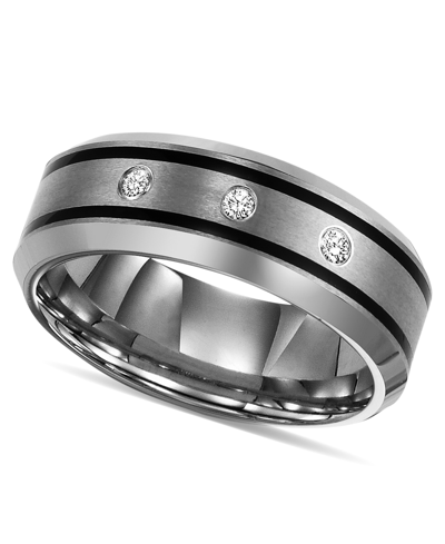 Shop Triton Tungsten Ring, Diamond Wedding Band (1/10 Ct. T.w.) In Gray