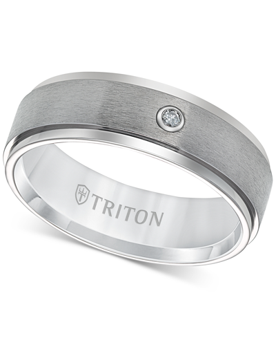 Shop Triton Men's Titanium Ring, 7mm Diamond Accent Wedding Band In Silver