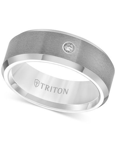 Shop Triton Men's Tungsten Carbide Ring, Single Diamond Accent Wedding Band In Gray