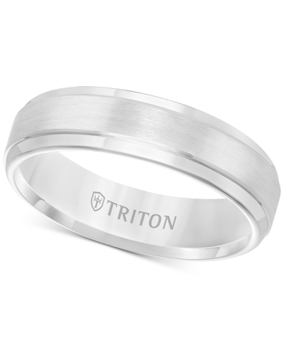 Shop Triton Men's White Tungsten Carbide Ring, Comfort Fit Wedding Band (6mm) In Gray