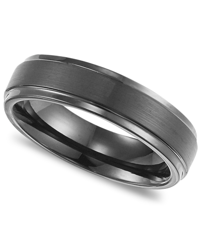 Shop Triton Men's Black Tungsten Carbide Ring, Comfort Fit Wedding Band (6mm) In Gray