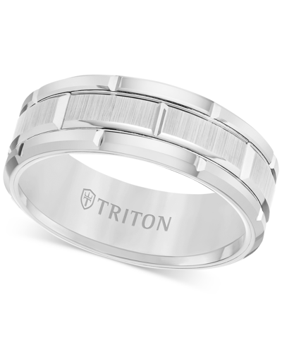 Shop Triton Men's Ring, 8mm Wedding Band In White Or Black Tungsten In Gray