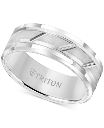 Shop Triton Men's White Tungsten Carbide Ring, 8mm Diamond-cut Wedding Band In Gray