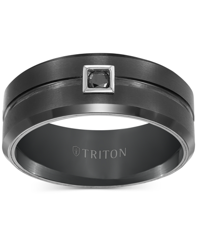 Shop Triton Men's Black Tungsten Ring, Black Diamond Wedding Band (1/10 Ct. T.w.) In Gray