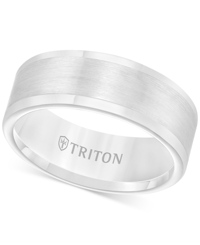 Shop Triton Men's Ring, 8mm Wedding Band In White Or Black Tungsten In Gray