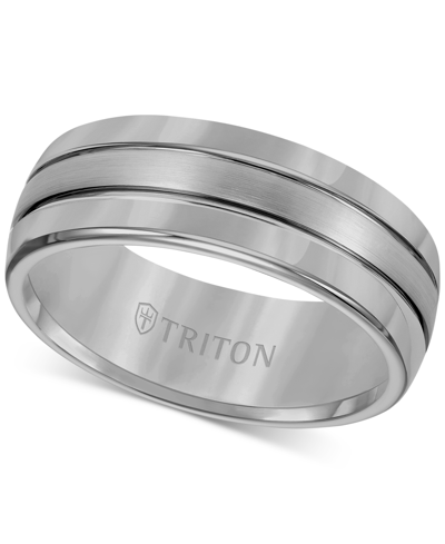 Shop Triton Men's Ring, 8mm 3-row Wedding Band In Classic Or Black Tungsten In Gray