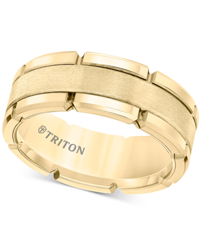 Shop Triton Men's Brushed Comfort-fit 8mm Wedding Band In Yellow Tungsten Carbide In Gray