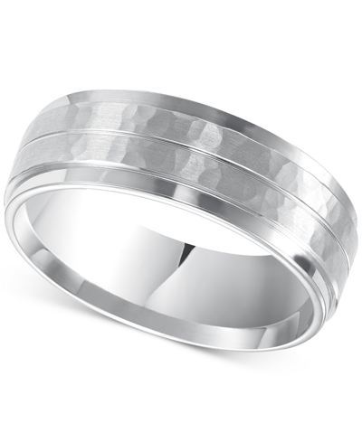 Shop Triton Men's Hammered And Brush Finish Wedding Band In 14k White Gold