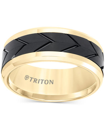 Shop Triton Men's Black Tread Design Band In Tungsten Carbide In Gray